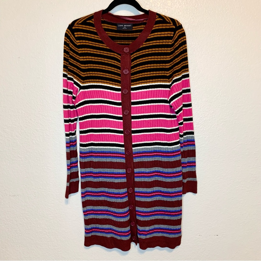 Lane Bryant Fitted Button Front Striped Duster Cardigan Multicolored Size 18/20 - Picture 14 of 15